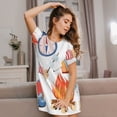thumbnail image 3 of Fotbe Gnome Camping Bata de Dormir para Mujer con Estampado, Camisón de Algodón de Manga Corta, Ropa de Dormir Casual, 3 of 6