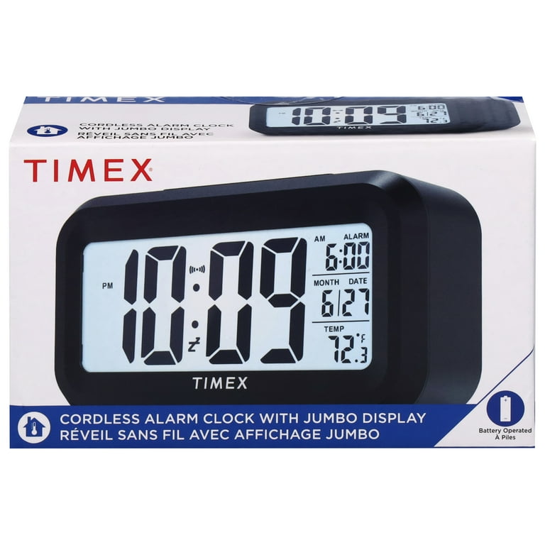 Timex Cordless Alarm Clock with Jumbo 1.5 inch LCD, Date