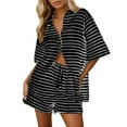 thumbnail image 3 of ibiyuan 2 Piece Sets For Women Going Out Women's Summer Casual Two Piece Outfit Sleeveless Striped Top With Comfortable Shorts Suit Set Breathable Fashion, 3 of 6