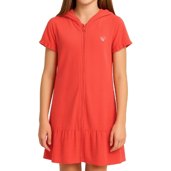 Pink Platinum Girls Swim Cover Up - Hooded Terry Cloth Zip Up Swimsuit Coverup Dress for Girls