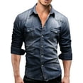 thumbnail image 1 of xiaxaixu  Men's Spring Autumn Casual Shirts Solid Color Long Sleeve Lapel Denim Tops Button Shirts for Party, 1 of 9