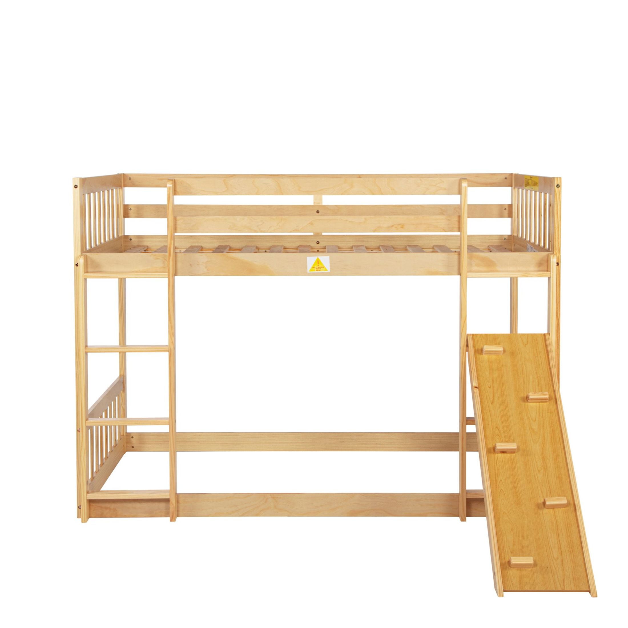 Noble House Twin Over Twin Bunk Bed, Pine Wood Frame with Climbing Ramp, Dual Ladders & Playhouse Design, Natural