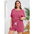 thumbnail image 2 of SHOWMALL Women's Plus Size Matching Sets Trendy Summer Co-ords Short Sleeve Shirt and Shorts Purple Red 4X, 2 of 7