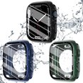 thumbnail image 1 of 3 Pack Waterproof Case Compatible with Apple Watch Screen Protector 40mm SE iWatch Series 6 5 4 Accessories, Hard PC Full Protective Face Cover Sports for Men Women (40mm, Black/Blue/Green), 1 of 5