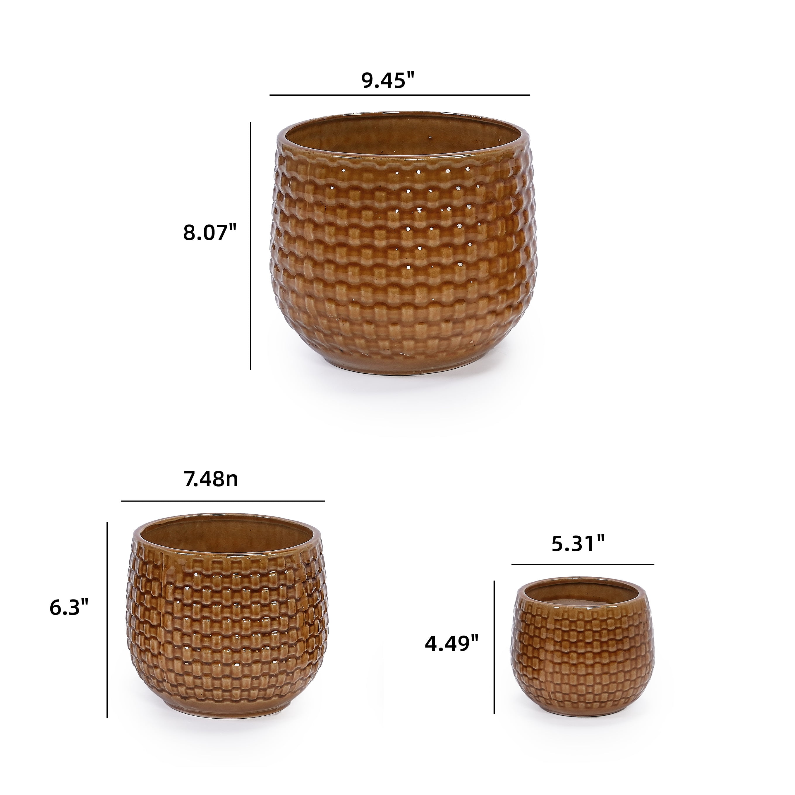 MAYEERTY 3 Pack Ceramic Plant Pots, Planter for Indoor Outdoor Patio, Garden, Dark Brown
