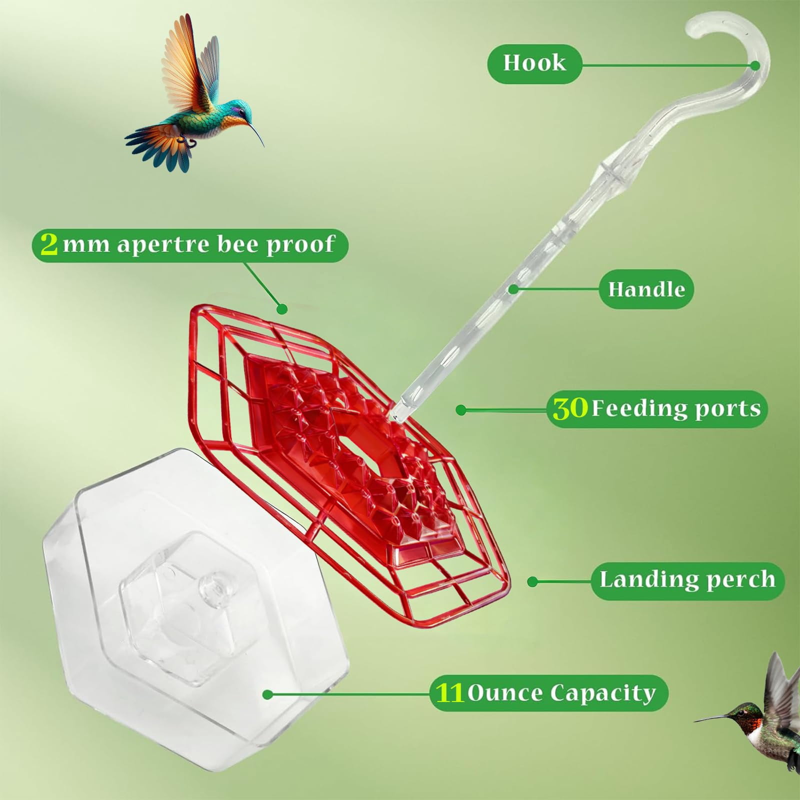 2 Pack Hummingbird Feeders for Outdoors Hanging with 30 Feeding Ports Saucer Humming Bird Feeder with Integrated Ant Moat Bee-Proof Leak-Proof No Drip, Easy Cleaning and Refill