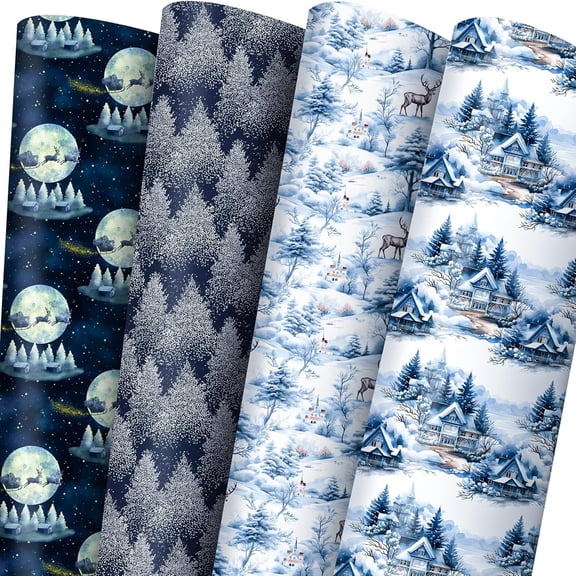 Gift Wrapping Paper Roll 58" x 23", Printed Gift Wrap, Easy Cut & Fold, Durable Paper for Birthday, Holiday, Party and DIY Crafts,4 Rolls