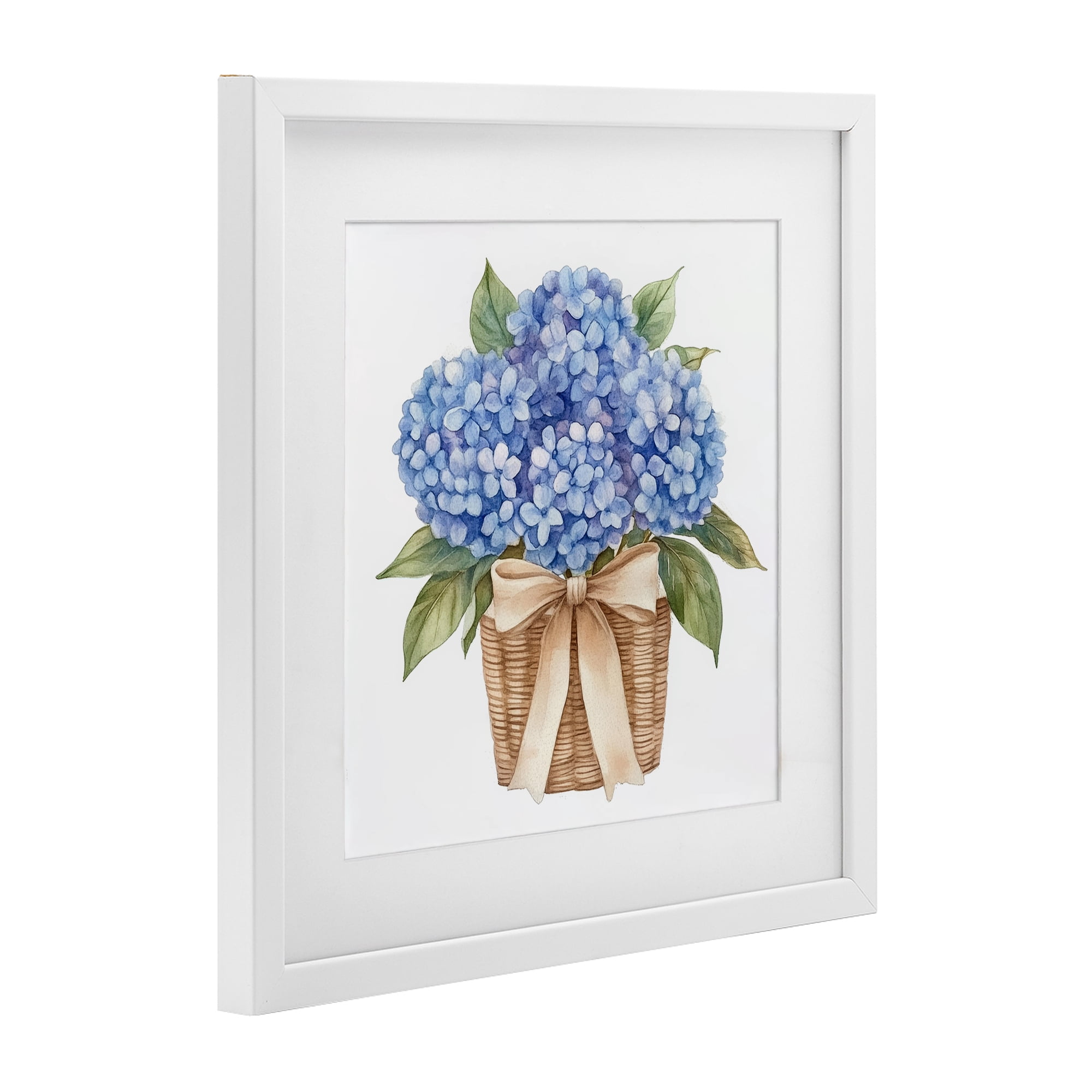 Stupell Industries Blue Hydrangea Picnic Basket White Framed Print Under Glass, design by Petal Prints Design