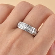 Newshe Mens wedding Bands 925 Sterling Silver Men Rings Wedding Band for Him 1ct Round Cubic Zirconia Promise Rings For Him Size 9