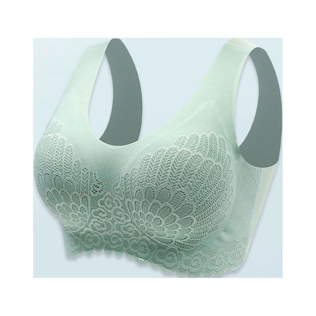 Conjunto de lencería Sujetador de encaje para mujer, sujetador cómodo y transpirable, ropa interior de fácil cierre (verde XXL) Kuymtek Verde T XXL para Mujer