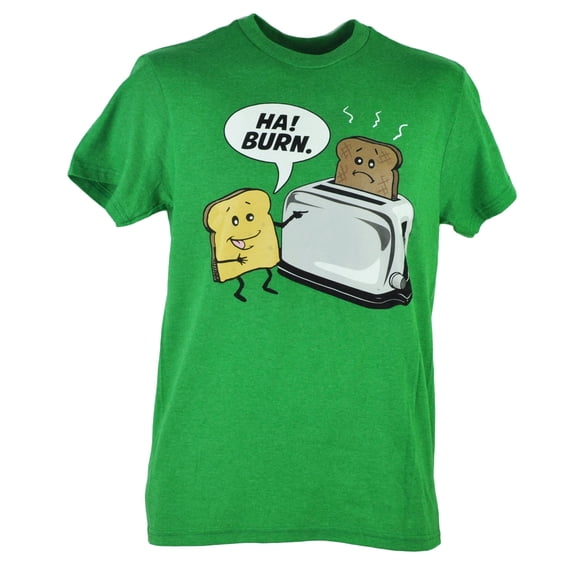 Ha! Burn Bread Toast Toaster Funny Humor Heather Green Graphic Tshirt Tee XLarge