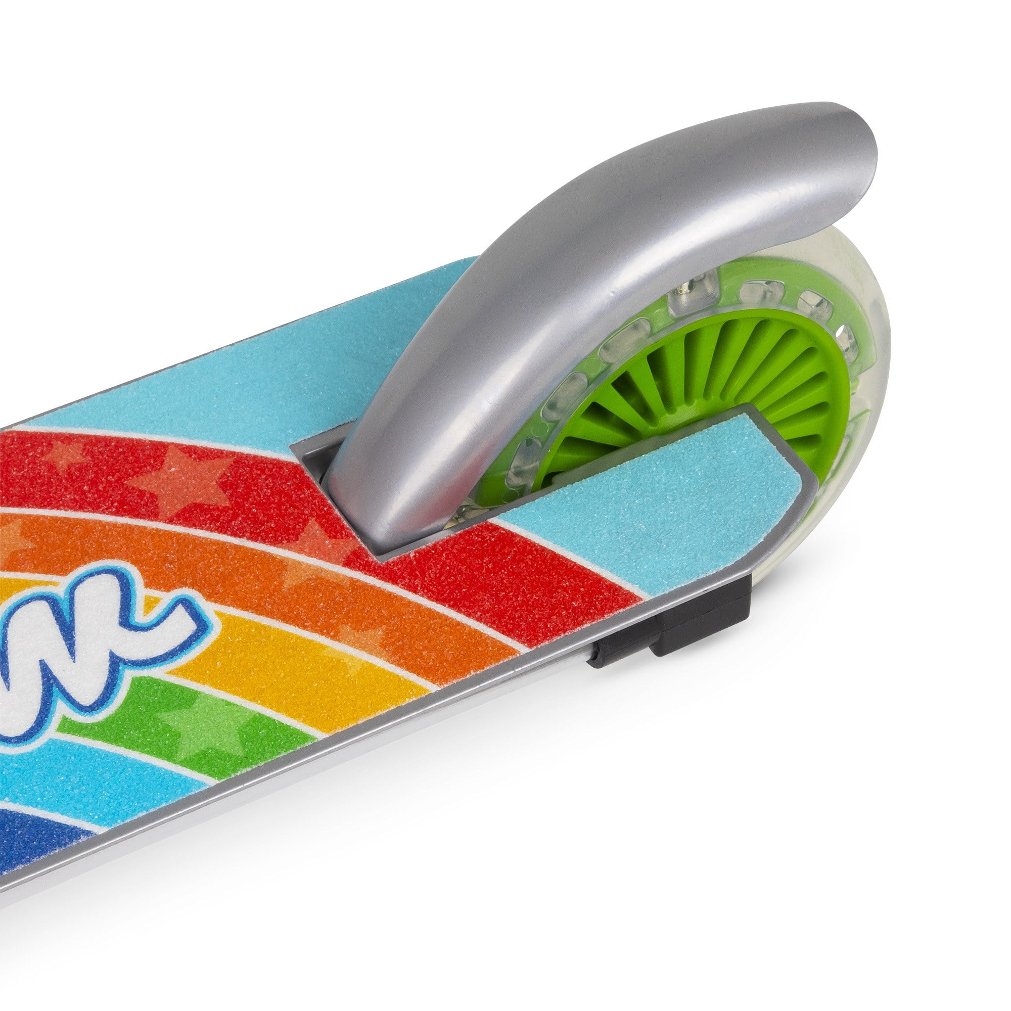 Ozbozz: Flashing Scooter - Rainbow - Light-Up Wheels & Deck, Adjustable Height, 2 Wheel Outdoor Ride-On, Foam Handles, Foldable, 100lb Limit, Kids 5+