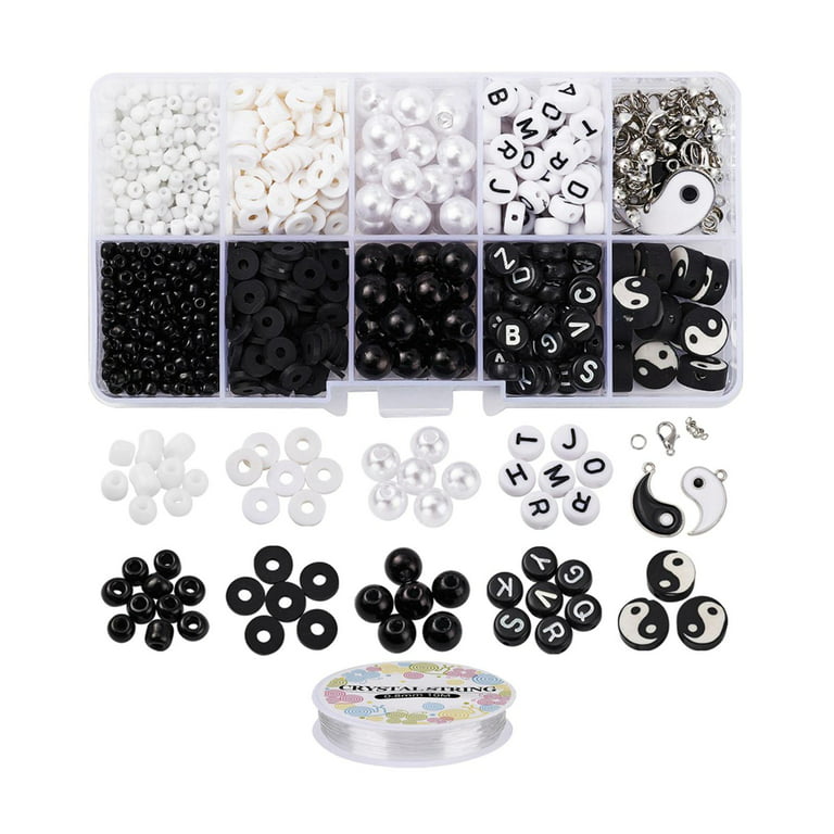 YIJU Polymer Clay Bead Set, Jewelry Making Accessories, Black and White Charms, Spacer Beads for Bracelet Rings Earrings Chains 898Pcs, Adult Unisex, Size