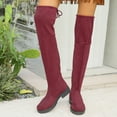 thumbnail image 2 of Rokment Womens over The Knee Dress Boots Fashion Suede Non Slip Chunky Low Heel Thigh High Pull on Long Tall Boots Wine Size 8, 2 of 7