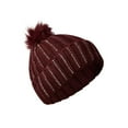 thumbnail image 2 of Women's Cable Knit Winter Warm Pom-Pom Knit Beanies with Rhinestone Accent Design, Maroon / Silver, 2 of 3