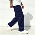 thumbnail image 5 of Dwelliawo Mens Casual Cargo Pants Straight Leg Elastic Waist Drawstring Sweatpants with Multi Pockets Baggy Streetwear Navy XL, 5 of 5