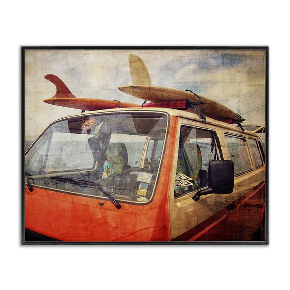 Stupell Industries Surf Bus Vintage Distressed Black Framed Giclee Art, design by Grotto Studios