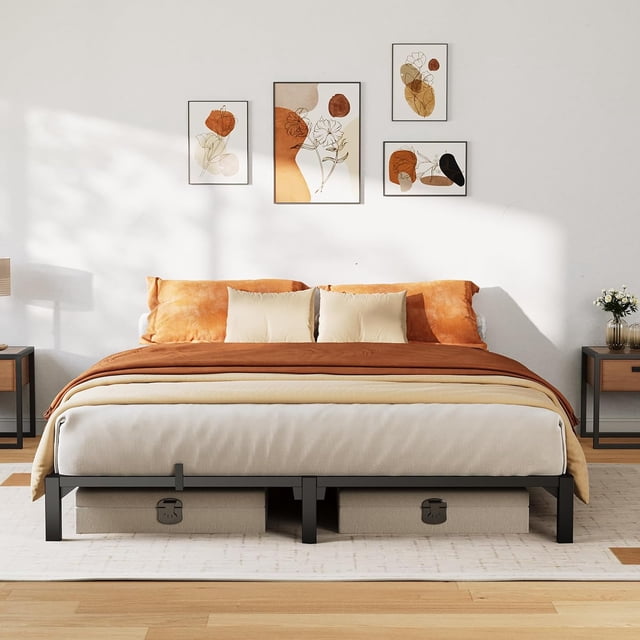 Queen size 8-pulgada metal marco de cama - no screws, no box spring, heavy duty 800 lbs capacity, tool-free assembly con reinforced iron slats y legs