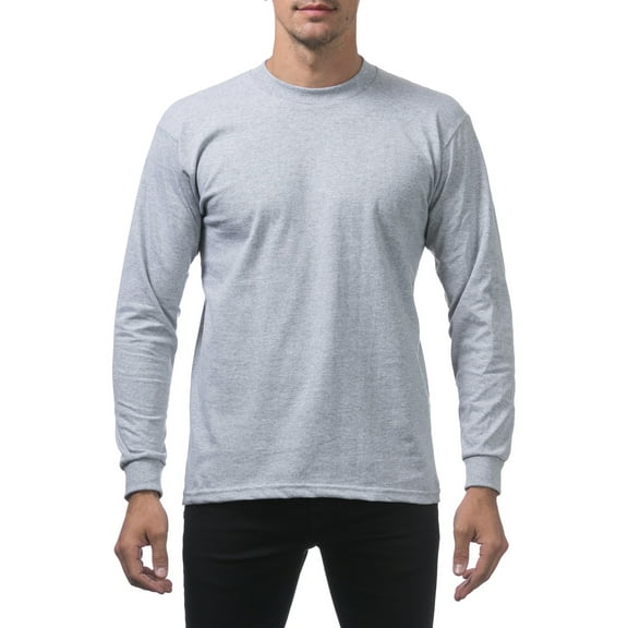 Pro Club Men's Heavyweight Cotton Long Sleeve Crew Neck T-Shirt - Heather Gray - Large