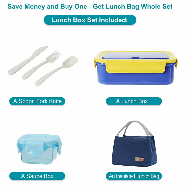 Bento Box Lunch Box Lunch Bags for Kids Men Women Adults,1400ML with  Insulated Lunch Bags Keep Warm and Cold,Leak-proof with Spoon Fork Knife  for Work School Picnic, Microwave Dishwasher Safe(Blue) 