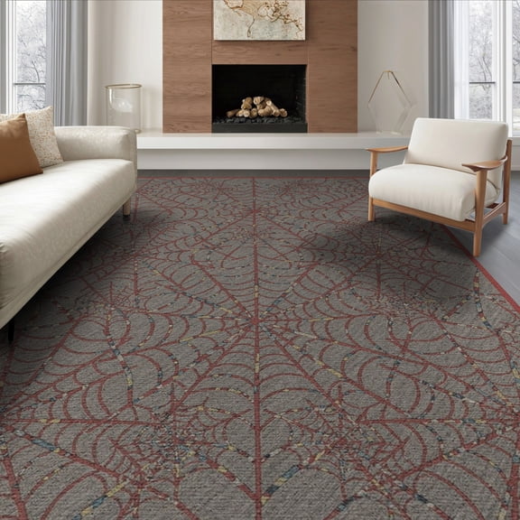 ODIKA 8'x10' Washable Area Rug Web With Interlocking Strands And Spotted Accents Spider Flowing Dynamic for Dining Room, Large Office, Lounge, Non-Slip Chair-Friendly Mat