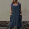 thumbnail image 2 of 2026 Cotton Linen Apron Cross Back Apron for Womens with Pockets Pinafore Dress for Baking Cooking Royal Blue M, 2 of 6