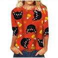 thumbnail image 1 of Hauts pour Femmes Chic Décontracté 2023 Impression d'Halloween Chandail à Enfiler Col Rond Manches 3/4 T-Shirt Hauts Costumes d'Halloween pour Femmes en Liquidation, 1 of 5