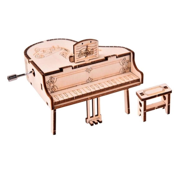 DIY Wooden Music Box Kit Hand Crank Musical Mechanism 3D Wood Grand Piano Model -Best Gift for Boys Girls When Christmas