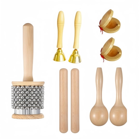 Armastuse 9 Piece Rhythm Instruments Set – Wooden Maracas, Castanets, Handle Bells, Rhythm Sticks & Cabasa, Hand Percussion for Kids, Classroom Music Tools and Early Learning Toys