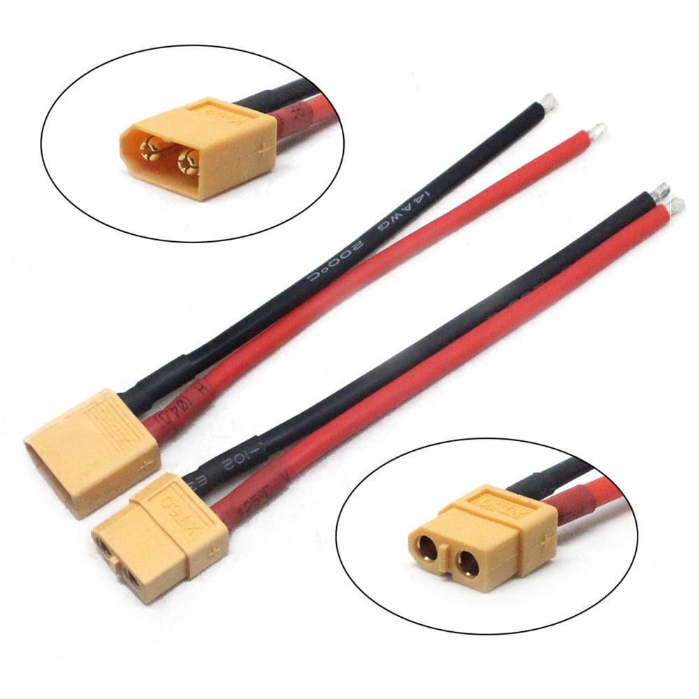 XT60 MALE CONNECTOR FOR RACING DRONE ON 10CM 14 AWG SILICON WIRE 
