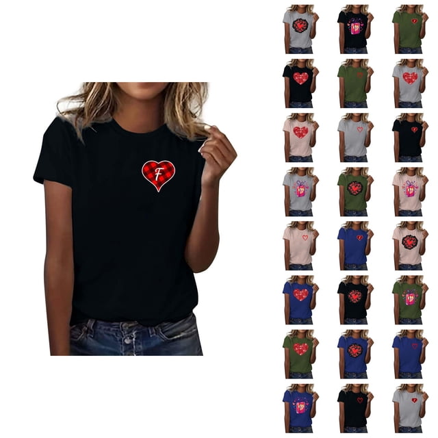 T-shirt Femme Saint-Valentin 2026 Mode Manches Courtes Col Rond Cœur Graphique