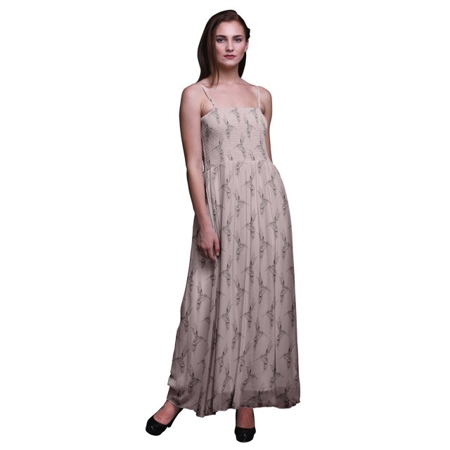 Bimba Robe à Bretelles Smockée Imprimée Oiseau Roi Pêcheur pour Femmes georgette-TTTG