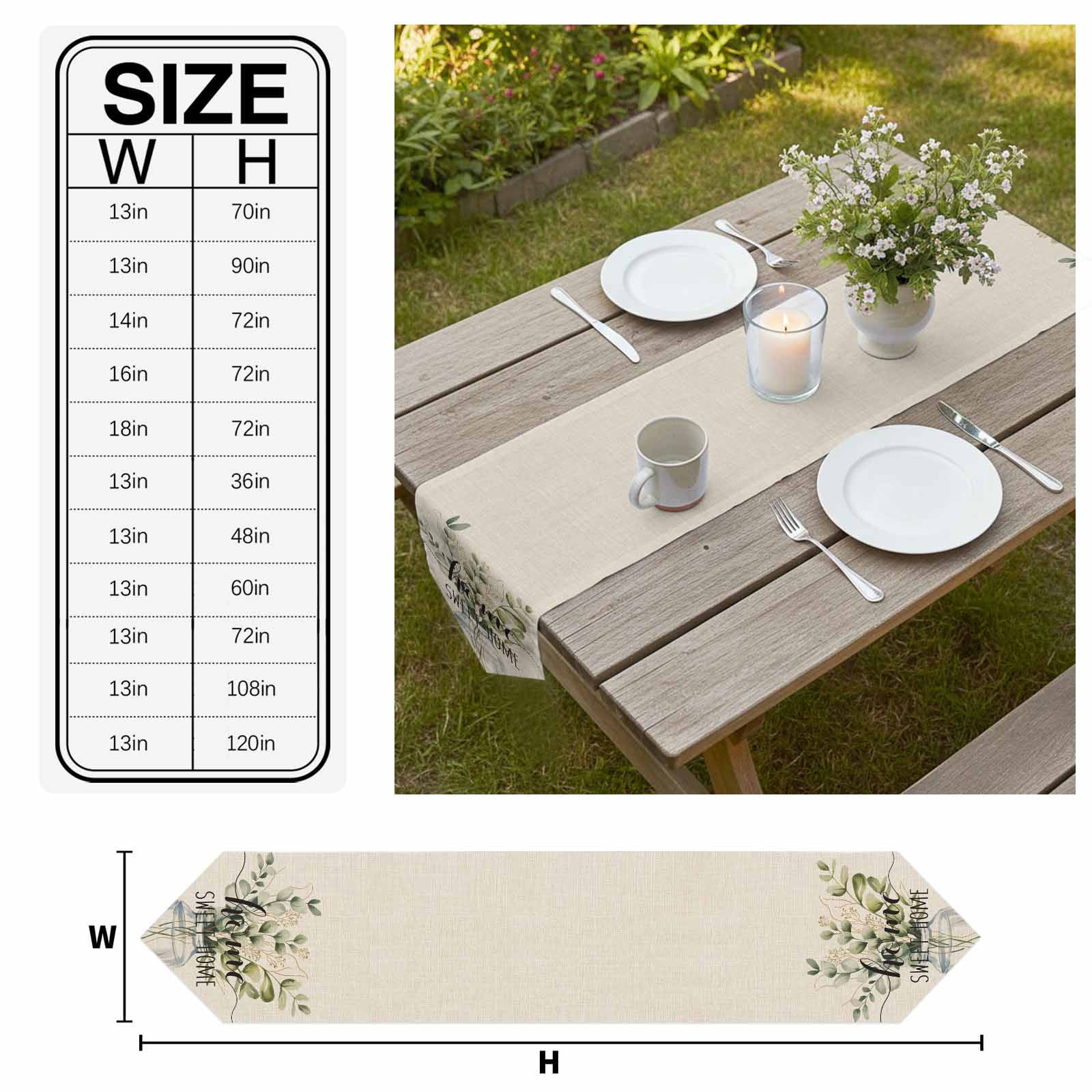 Spring Eucalyptus Leaves Table Runner Linen Burlap Table Runner 72 Inches Long Farmhouse Vintage Botanical Dresser Scarves for Kitchen Island Coffee Dining Room Party Wedding Holiday Decor 16"x72"
