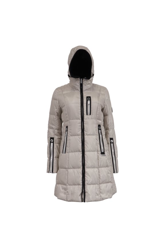 Pre-Owned Bogner Zip-Up Hooded Down Coat with Pockets in Grey Polyamide