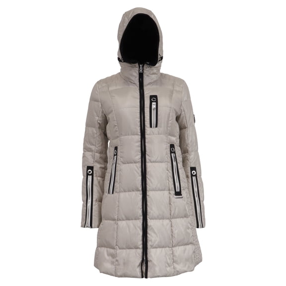 Pre-Owned Bogner Zip-Up Hooded Down Coat with Pockets in Grey Polyamide