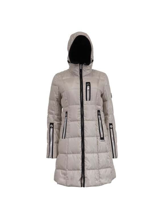 Pre-Owned Bogner Zip-Up Hooded Down Coat with Pockets in Grey Polyamide