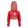 thumbnail image 2 of Hansber Shiny Metallic Hooded Crop Top for Girls Hip Hop Jazz Dance Shirt Cropped Hoodie Sweatshirts Red 6, 2 of 4