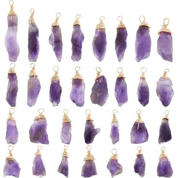 30Pcs Quartz Stones Pendant Natural Crystal Point Chakra Reiki Pendants Raw Rough Crystal Stone Set for Necklace Earrings Bracelet Jewelry Making Hole: 3mm DIY