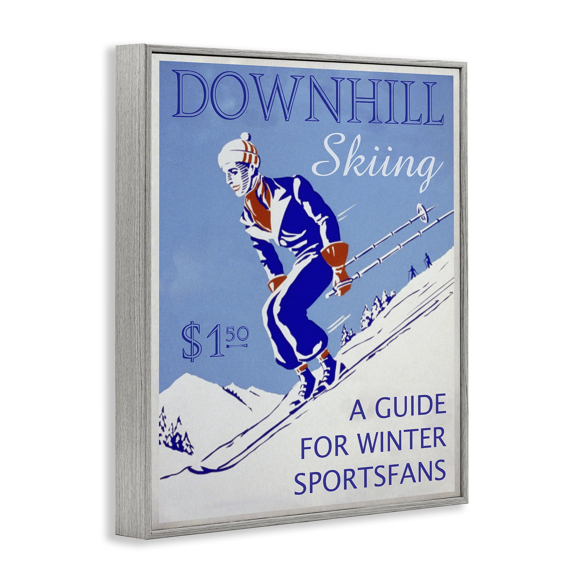 Stupell Industries Vintage Downhill Skiing Sports Painting Gray Framed Art Prints Wall Art, 11 x 14