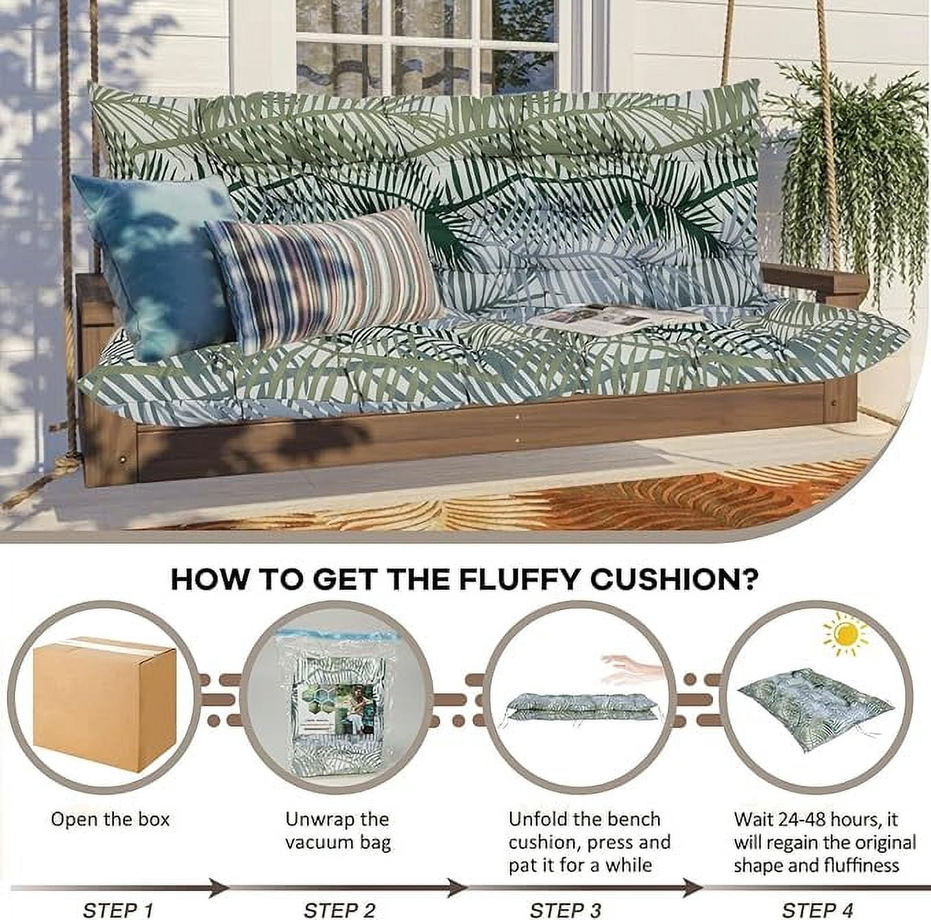 YLLN 70*40 Inch Porch Swing Cushions, Patio Furniture Cushions With 4" Thicken Backrest, Bench Cushions For Outdoor Furniture, Anti-Fading Waterproof Patio Cushions(Bamboo leaf)