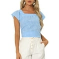 thumbnail image 1 of INSPIRAR CHIC Blusa de Mujer de Verano con Cuello Cuadrado y Mangas Cortas de Gingham L Azul, 1 of 6