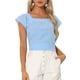 thumbnail image 1 of INSPIRAR CHIC Blusa de Mujer de Verano con Cuello Cuadrado y Mangas Cortas de Gingham 3XL Azul, 1 of 6