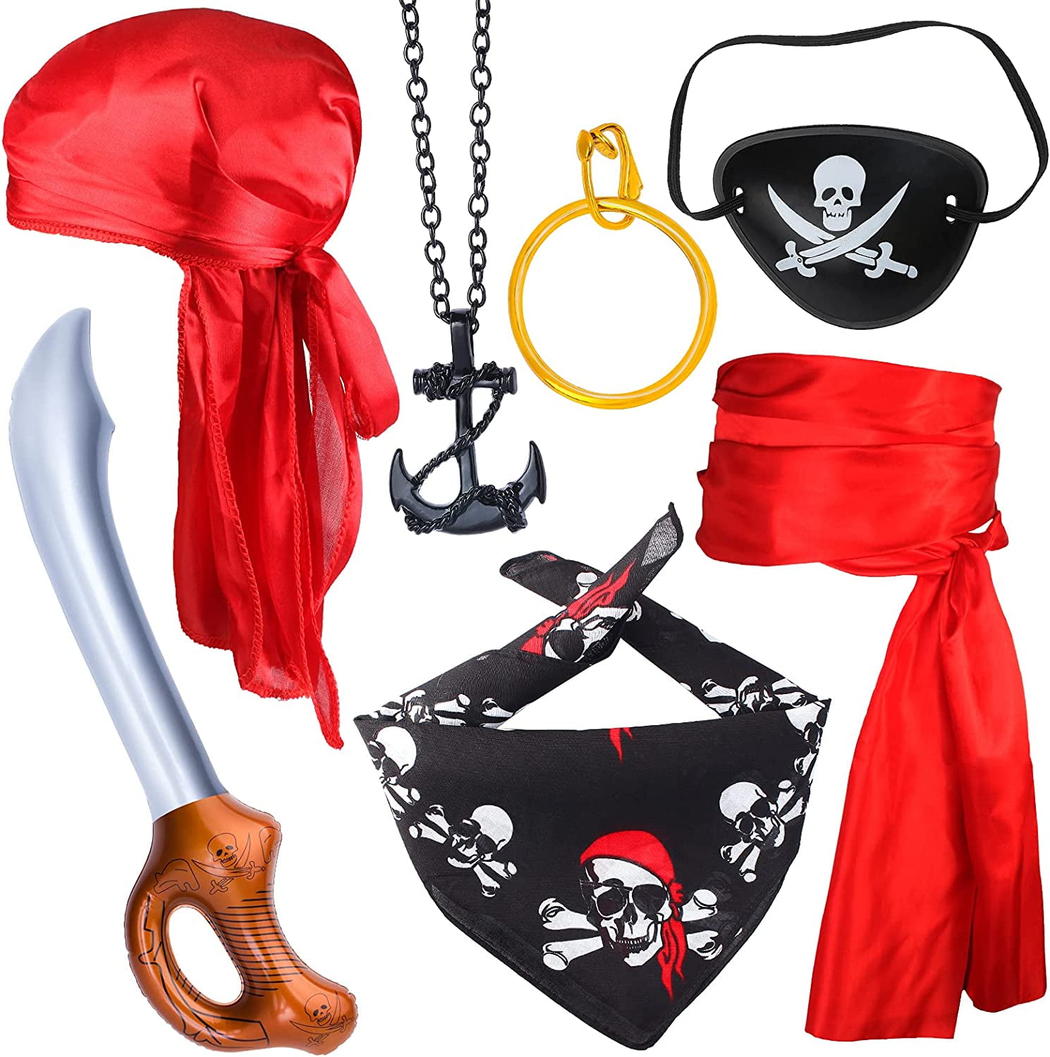 Beelittle Pirate Costume Accessory Set Pirate Silky Durag Long Tail