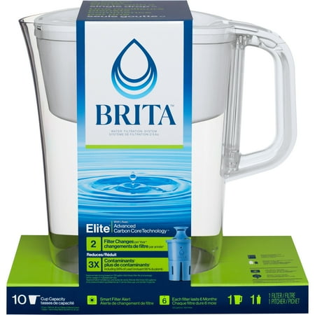 Brita Large 10 Cup White Tahoe Water Filter Pitcher with 1 Brita Elite Filter