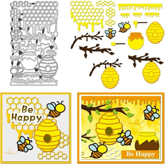 Bee Honeycomb Die Cuts for Card Making Honey Jar Carbon Steel Template Metal Embossing Cutting Dies for Paper DIY Scrapbooking Album Craft Home Decor