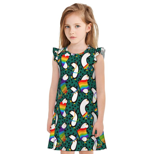 Balery Lgbt Penguin Camisón de princesa para niñas, pijama de algodón con mangas abullonadas, suave y bonito.-Large