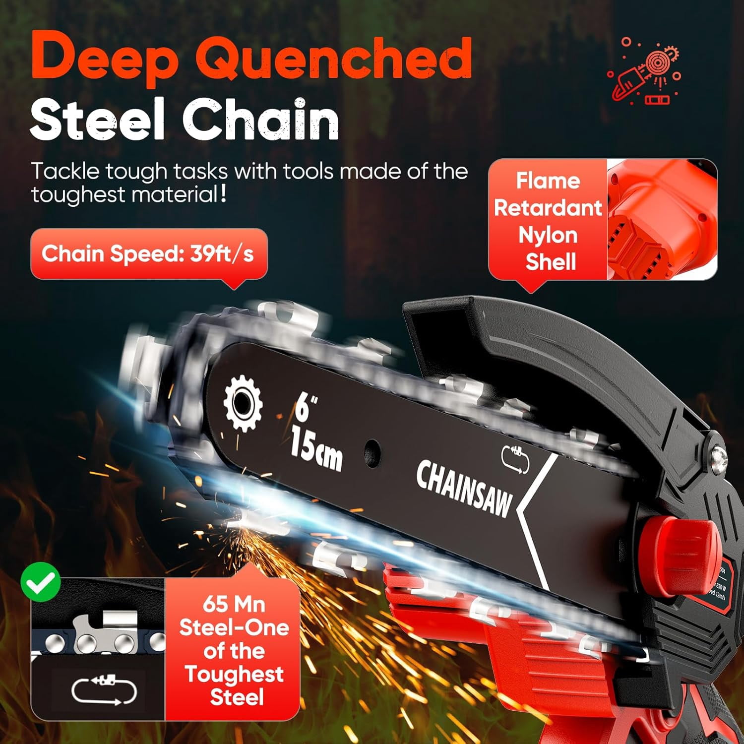 Fitfort Mini Chainsaw, 6 inch Cordless Handheld Chain Saw, 2-Pack with 2000mAh Batteries, Portable for Gardening, Camping, Tree Pruning