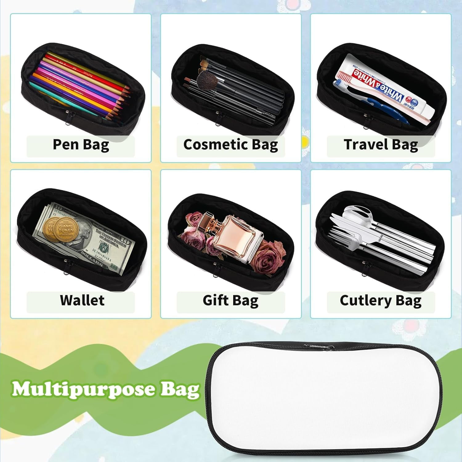 10Pcs Sublimation Blanks Pencil Case Bags,Travel Makeup Bag Organizer Make Up Bag Removable Lid Design Subliamtion Blank Makeup Bag（black)