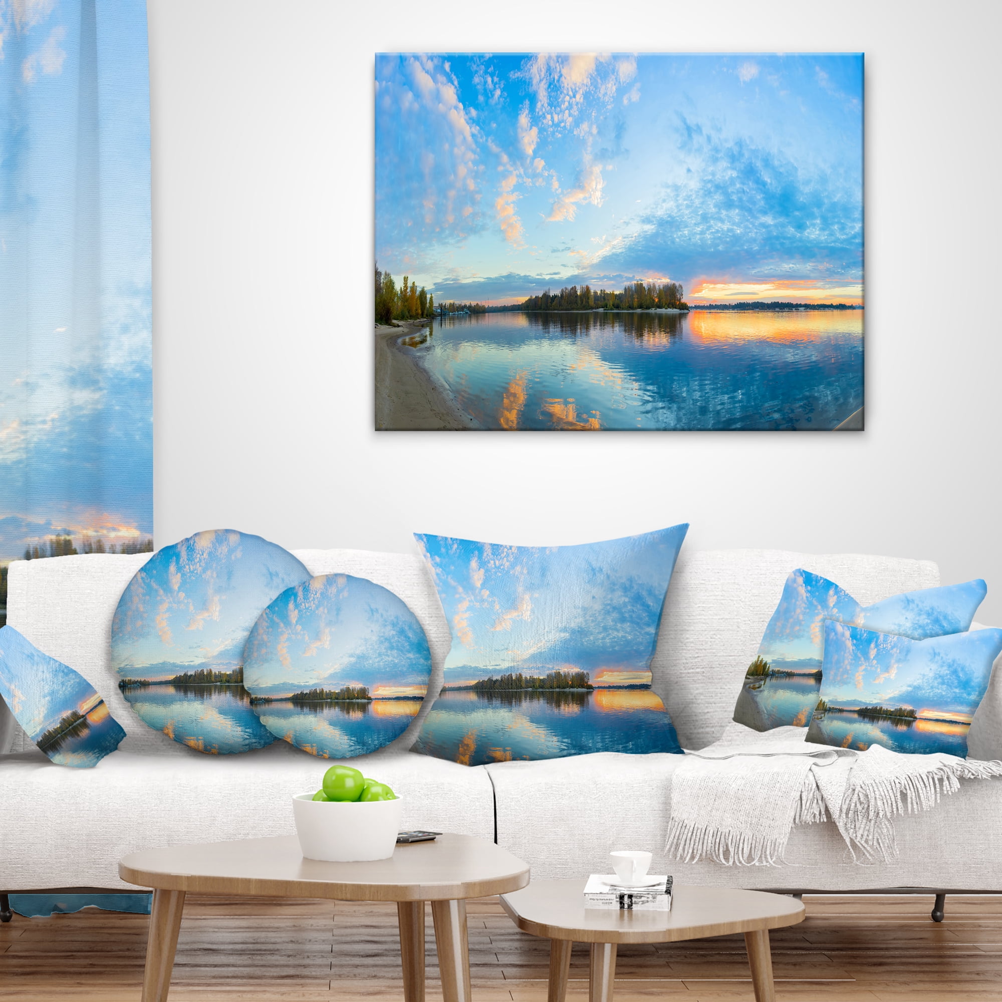 Designart Exotic Sunrise on River Autumn - Oversized Beach Throw Pillow - 16x16