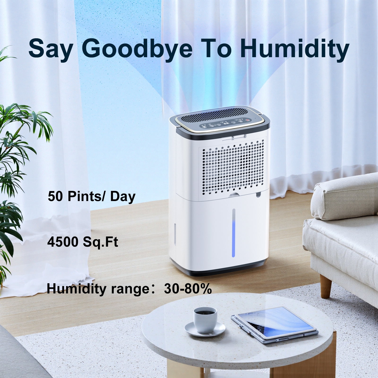 55-Pint Dehumidifier for Large Rooms and Basements up to 5,200 Sq.Ft - Auto Drain, Quiet
